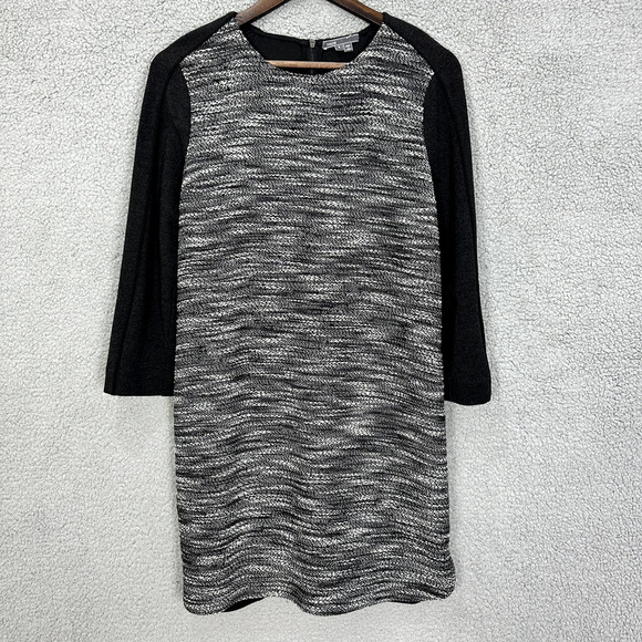 Vince Shift Dress‎ Womens Small Black Tweed Long Sleeve Wool Blend Mixed Media - Picture 1 of 8